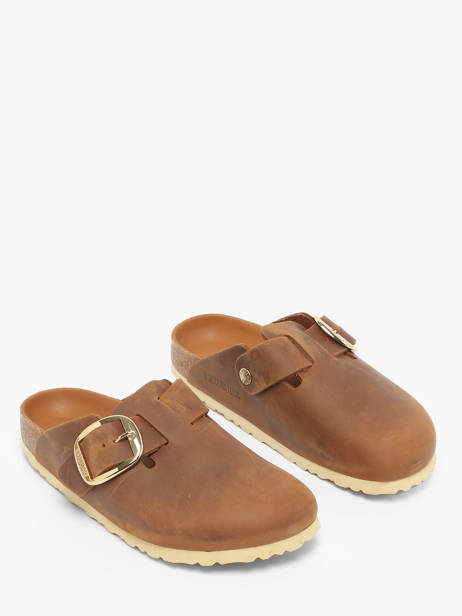 Slippers Boston Big Buckle In Leather Birkenstock Brown women 1030446 other view 2