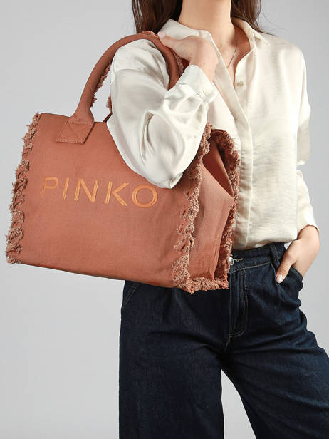 Sac Porté Main Logo Shopper Coton Pinko Marron logo shopper 6673A3A4 vue secondaire 1